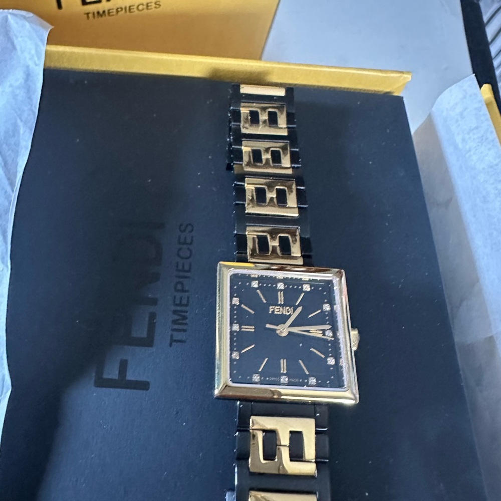 Fendi authentic Black and Gold diamond Timepiece